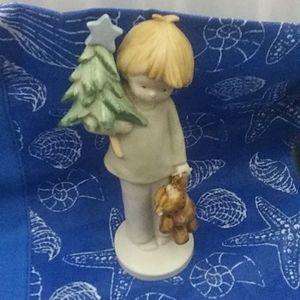 Rinka Child With Christmas Tree And Teddy Bear Figurine